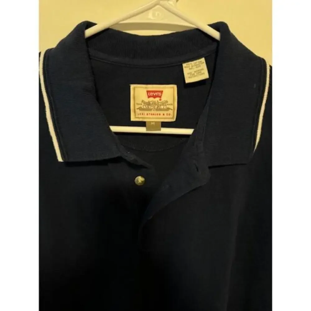 Levi Polo Vintage Short Sleeve‎ Men’s Shirt Size Medium Navy and White